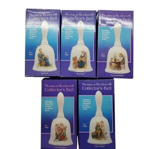 Vintage Norman Rockwell Holiday Bell Bundle Lot of 5 Bells 1985 24 Karat Gold